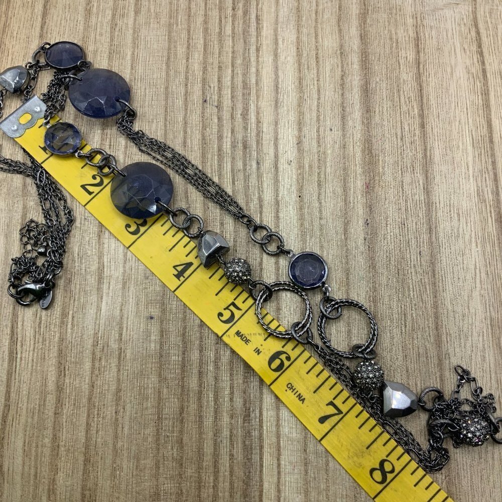 Lia Sophia "Tinsel" Blue Faceted Rhinestone Silver Tone Necklace - Picture 5 of 6
